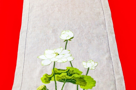 Table runner - white lotus embroidery